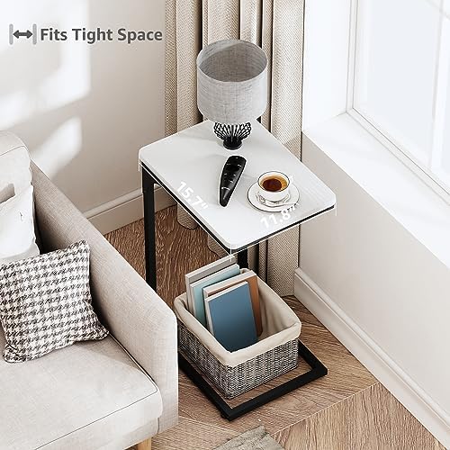 QEEIG C Shaped End Table Side Tables for Couch Set of 2, White & Black