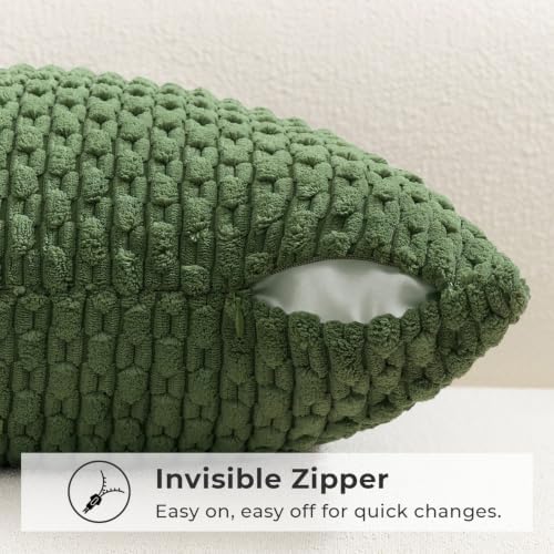 Kevin Textile Soft Corduroy 24x24 Inch Pillow Covers 2 Pack, Moss Green