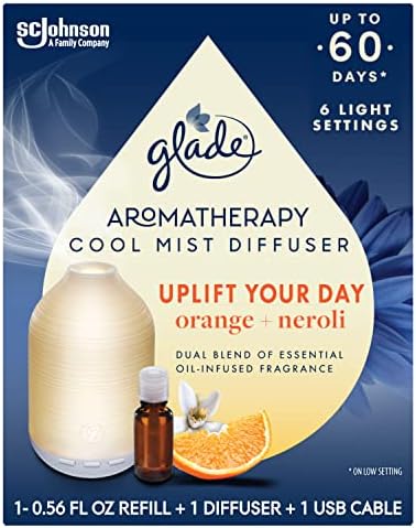 Glade Aromatherapy Diffuser & Essential Oil, Air Freshener for Home, Uplift Your Day Scent with Notes of Orange & Neroli, 0.56 Fl Oz