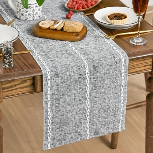 Artoid Mode Dark Grey Rustic Cotton Linen Table Runner 13x72 Inch