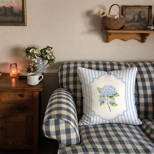 Blue Hydrangea Decor 18x18 Pillow Cover, Blue Room Bedroom Decor