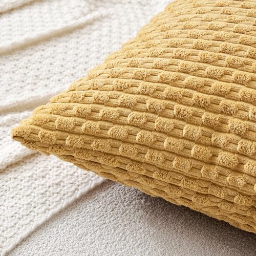 MIULEE Decorative Throw Pillow Covers 20x20 Gold Textured Corduroy