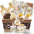 Birthday Gifts Basket for Women, 15pcs Vanilla Coconut Bath Set with Shower Gel, Bubble Bath, Diffuser Oil, Scented Candle, Skin Care Kit Birthday Gift for Women