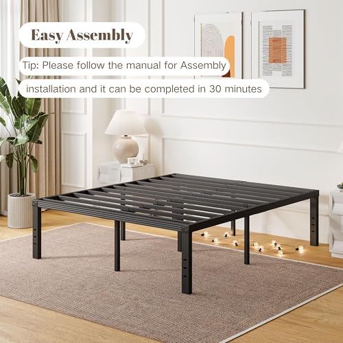 Full Size Bed Frame, 18 Inches Platform Bed Frame, 1500lbs Heavy Duty Steel Slat, Non-Slip Design, No Box Spring Needed, Easy Assembly, Quiet Noise Free, Under Bed Storage Space, Black