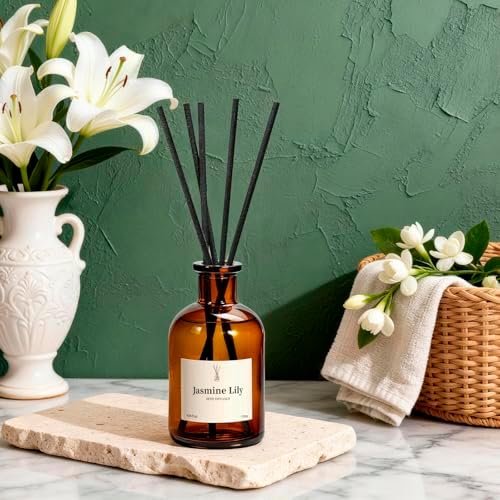 Reed Diffuser Set, 8.12 fl.oz Jasmine Lily Scented Diffuser with Sticks