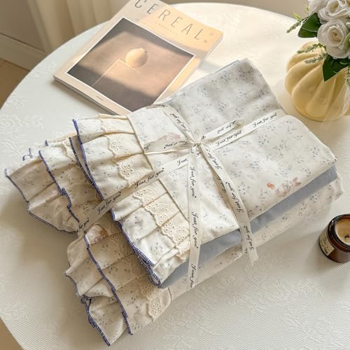 Cute Bunny Duvet Cover Set Muslin Cotton Queen(90"x90"),Rabbit/Flower