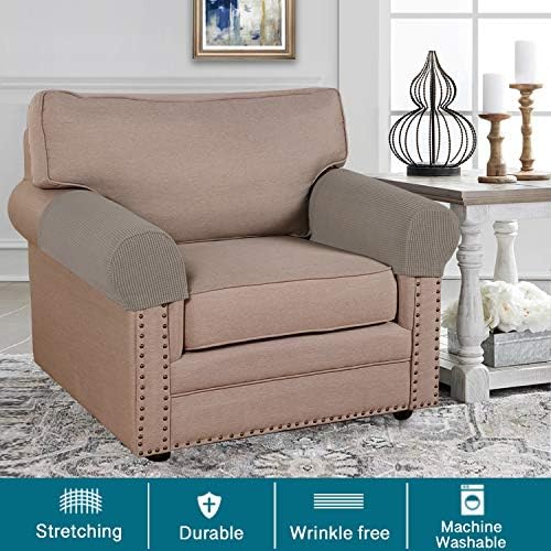 Turquoize Stretch Armrest Covers for Chairs and Sofas Couch Arm Covers for Sofa Spandex Jacquard Armrest Cover Anti-Slip Furniture Protector Washable Armchair Slipcovers for Recliner Set of 4, Taupe