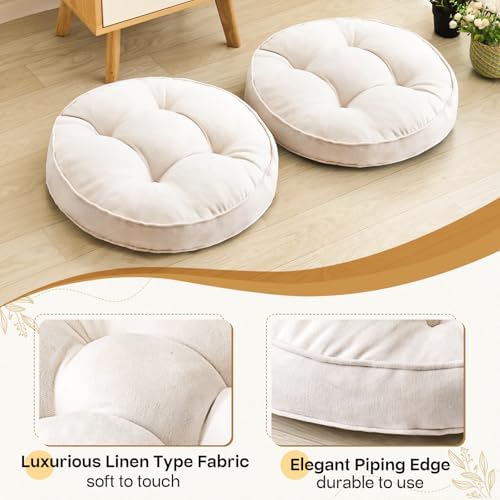 MIDDLE ONE Floor Pillow Set of 2, Memory Foam Cushion 22x22 – Round, Beige