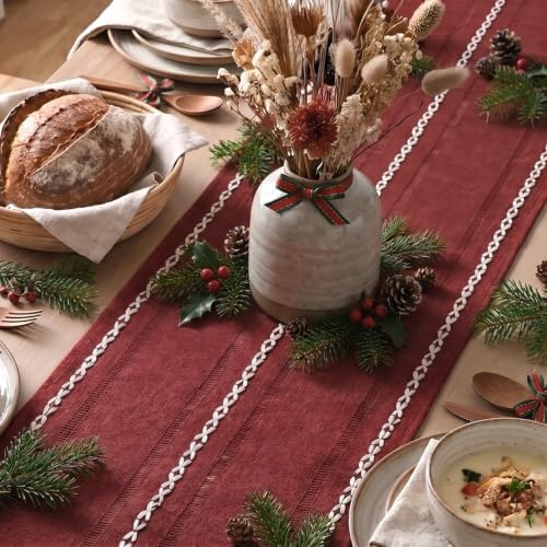 Artoid Mode Red Rustic Cotton Linen Table Runner 13x36 Inch