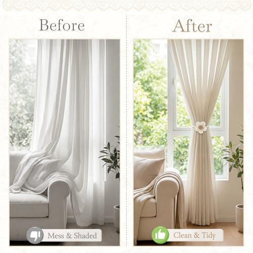 VIS'V Magnetic Curtain Tiebacks, Boho Curtain Holdbacks, Cream, 4 Pcs