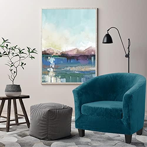 MIFXIN 2 Piece Velvet Tub Chair Covers with Cushion Cover Stretch Removable Tub Chair Slipcovers Armchair Sofa Couch Furniture Protector for Living Room Club Bar Counter (Peacock Blue)