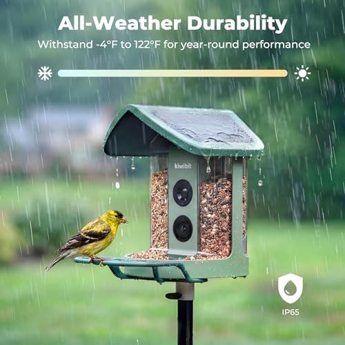 Kiwibit Solar Smart Bird Feeder with Camera, 4K HDR Live Video, AI Bird ID