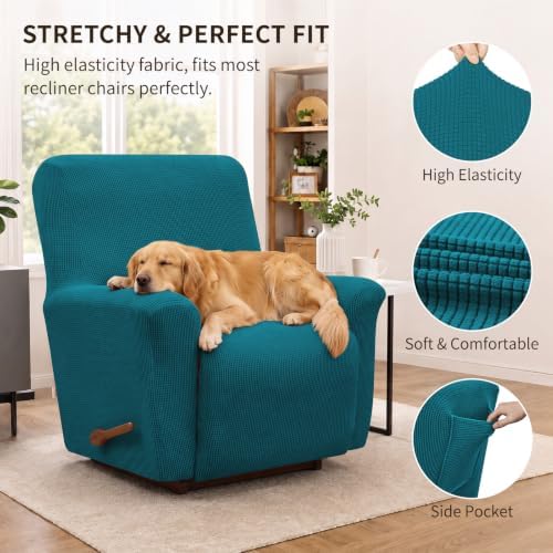 KEKUOU Recliner Chair Covers, 1-Piece Lazy Boy Recliner Covers,Peacock Blue