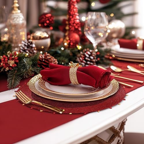 COTTON CRAFT Glitz Handmade Beaded Charger Placemat - 4 Pack Red with Bells