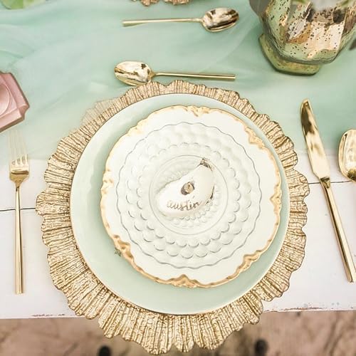 WUWEOT 12 Pack Gold Charger Plates, 12.7" Round Plastic Reef Plate Chargers with Flora Reef Design for Wedding Dinner Party Decoration