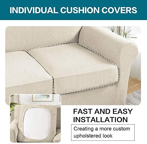 Turquoize 4 Piece Sofa Covers For 3 Cushion Couch Sofa Slipcover Soft Couch Cover For Dogs-Washable Sofa Furniture Covers With 3 Individual Large Cushion Covers Feature Fabric (XL Sofa,Biscotti Beige)