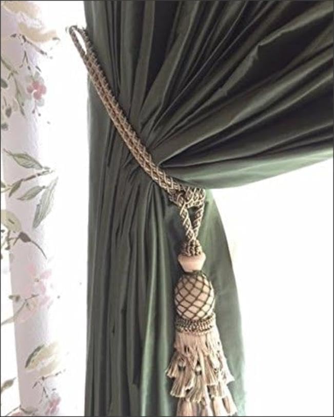 Lavish Large Curtain & Drapery, Hand Crafted Tassel Tiebacks, Tassel Length 11" (27.5cm), 34" Spread (86cm) (TBIL1) Beige Khaki Green #4567 (Khaki Green, Dark Beige, Khaki Beige) Sold Individually