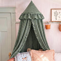 SmoothNovelty Gingham Plaid Bed Canopy, Green Black, Round