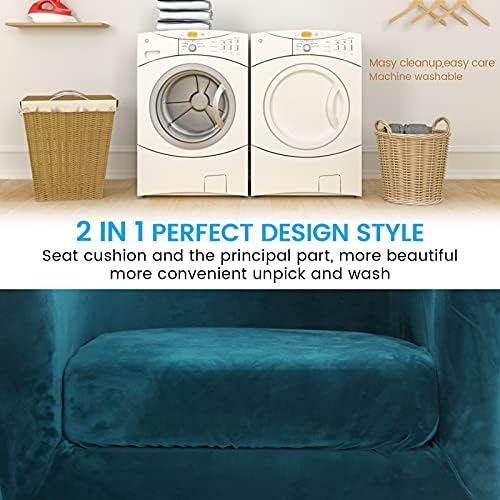 MIFXIN 2 Piece Velvet Tub Chair Covers with Cushion Cover Stretch Removable Tub Chair Slipcovers Armchair Sofa Couch Furniture Protector for Living Room Club Bar Counter (Peacock Blue)