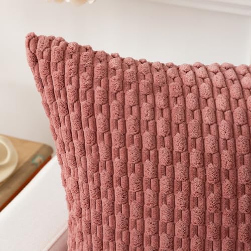 Kevin Textile Soft Corduroy 16x16 Inch Pillow Covers 2 Pack, Blush Pink