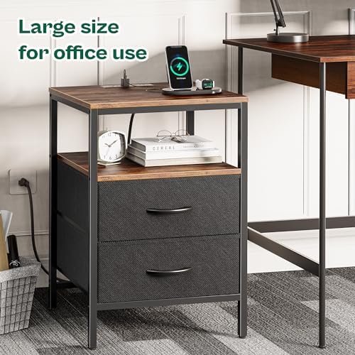 Huuger Night Stand with Charger Station, 27.7 Inch Tall Nightstand