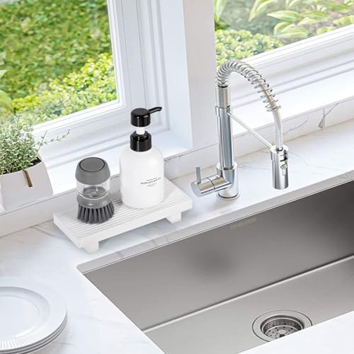 Bathroom Sink Tray Wood Riser Display Kitchen Decor Soap Holder, White