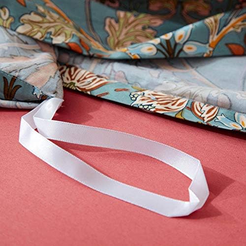 Green Flower Duvet Cover Set Twin,Aesthetic Boho Bedding Set Percale Cotton Royal Floral Comforter Cover with Zipper Closure