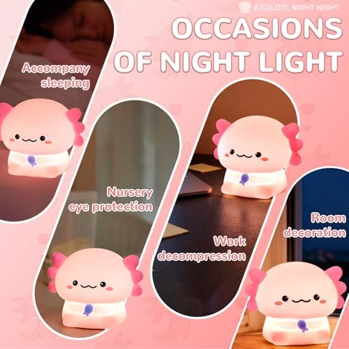 Axolotl Night Light, Kids Rechargeable LED Night Lamp with Timer