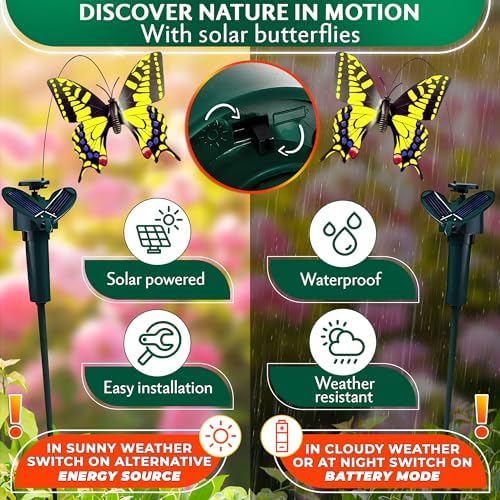Solar Butterfly Garden Stakes 3 Pcs, Moving Decorations for Yards