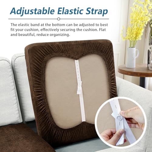 Couch Cushion Covers Leather-Look 3PC Stretch Sofa Seat Slipcover Sets for Living Room Individual Sofa Cushion Cover Couch Seat Protectors, Pet-Friendly, Non-Slip, Easy Fit - Brown