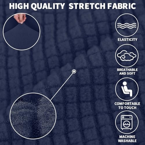 JIVINER High Stretch 1-Piece Jacquard Small Checks Couch Covers for 2 Cushion Couch Anti Slip Love Seat Sofa Covers Loveseat Slipcovers Protector for Kids Pets (Navy Blue, Loveseat)