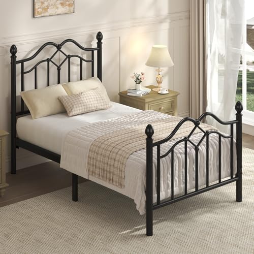 Twin Size Bed Frame with Victorian Headboard & Footboard, Black