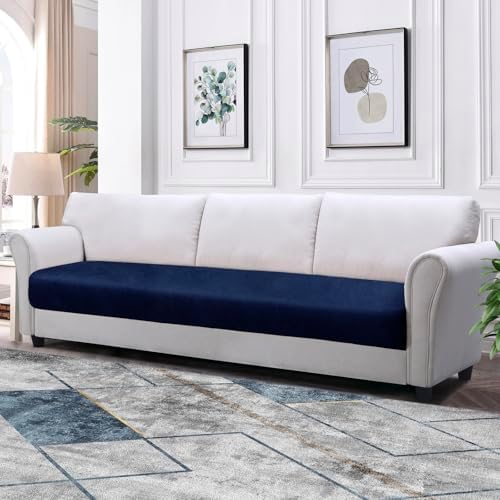 Couch Cushion Cover Leather-Look 1PC Stretch Sofa Seat Slipcover for Living Room Individual Sofa Cushion Cover Couch Seat Protector, Pet-Friendly, Non-Slip, Easy Fit - Navy