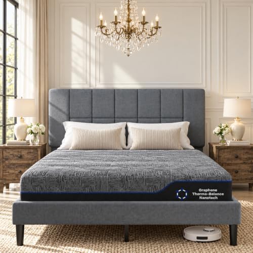 Marsail Full Bed Frame with Headboard & 10 Inch Full Size Mattress Set,Gray