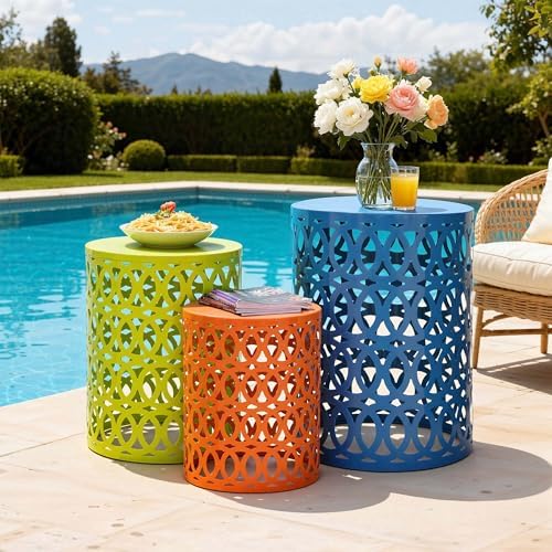 Metal Side Table Set of 3, Modern Geometric Cut-Out Design