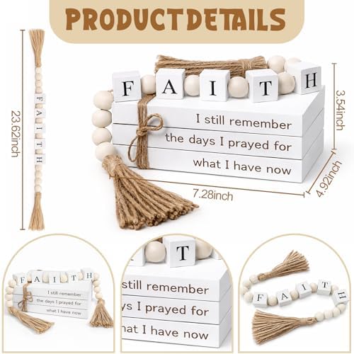 Farmhouse White Fake Decorative Books Wooden Box for Home Office Decor - Religion Christian Faith Aesthetic for Living Room, Console Table, Bookshelf, Tv Stand, Entryway