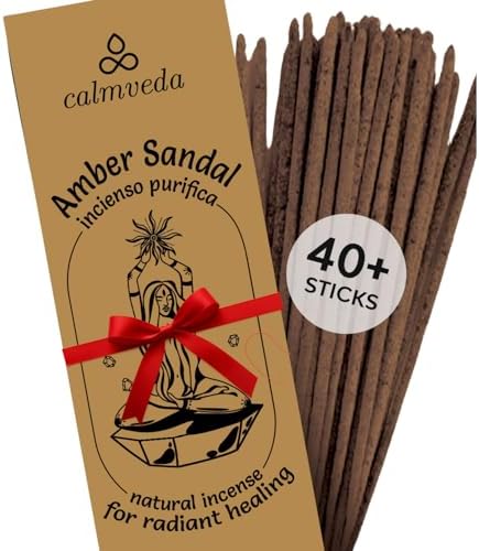 CALMVEDA Amber Incense Sticks Resinous - Ultra Luxurious, 40+ Thick Sticks