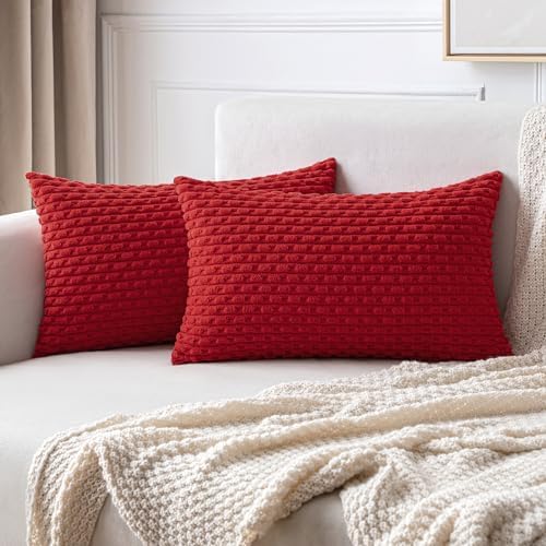 MIULEE Christmas Lumbar Decorative Throw Pillow Covers 12x20 Red Textured