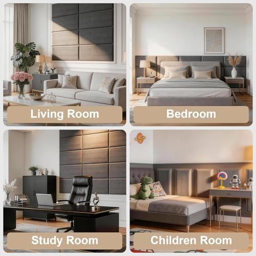 Fromann Upholstered Wall Mounted Headboard for Queen/TXL/King Size Beds, Peel and Stick Headboard 23.6" x 11.8"/PC, Interior Wall Panels for Bedroom Study, Headboards Only (6, Dark Grey)