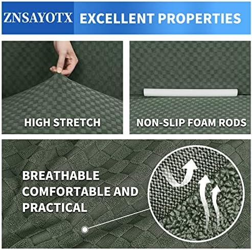 ZNSAYOTX 1 Piece Jacquard Couch Covers for 3 Cushion Couch High Stretch Sofa Cover for Pets Dogs Anti Slip Extra Large Sofa Slipcovers Furniture Protector (XL Sofa, Army Green)