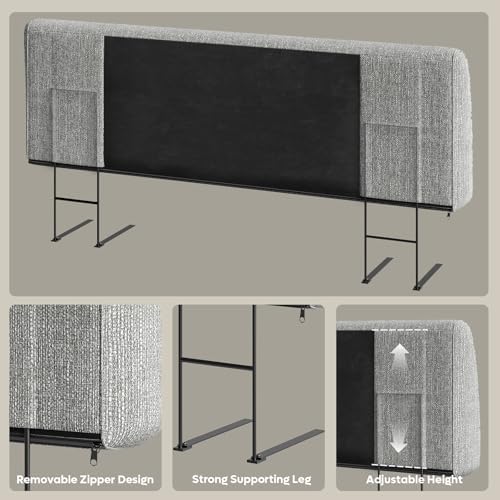 Pinmoco 4.7” Headboard Only for King Size Bed, No Drill Needed, Gray