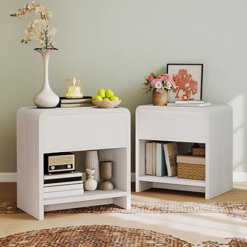 AMERLIFE Nightstands Set of 2 with Storage Drawer & Shelves, White