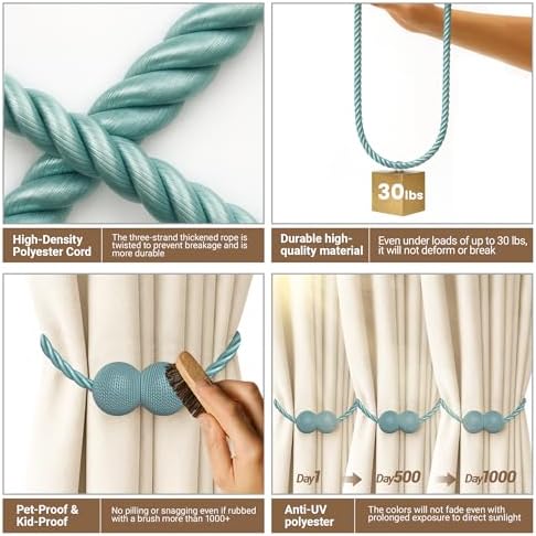Hion Magnetic Curtain Tiebacks Blue 6pcs, Curtain Holdbacks Hooks Holders