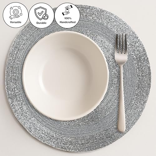CLEENTABLE Grey Beaded Round Placemats, Set of 4