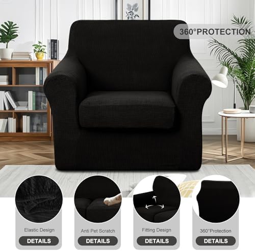 2 Pieces Stretch Chair Cover For Sofa Slipcover, 1 Seat, Black