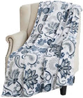 Soft Fleece Throw Blanket, Bohemian Boho White Navy Floral Paisley, 50x70