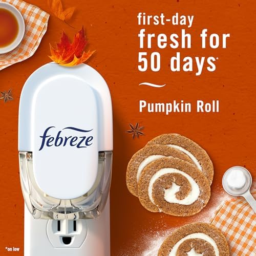 Febreze Plug In Air Freshener, Odor-Fighting Scented Oil Refill, Pumpkin Roll Scent, 4 Refill