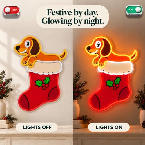 Dachshund Christmas Neon Sign, Stocking Wall Decor