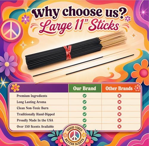Japanese Cherry Blossom Incense Sticks 11" - 1 Bundle 85 to 100 Sticks - Smooth and Clean Long Burn Time, 45 to 60 Minutes.