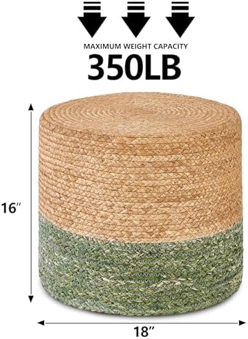 18'' Ottoman Pouf Natural Braided Poof Rustic Handweave Lounge Pouffe